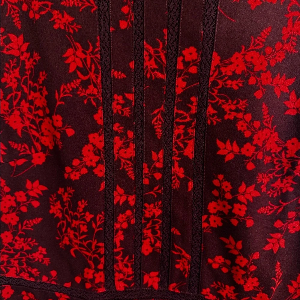 Banana Republic Vintage Style Dark Red Burgundy Floral Midi Dress NWT size 8 - Picture 4 of 5